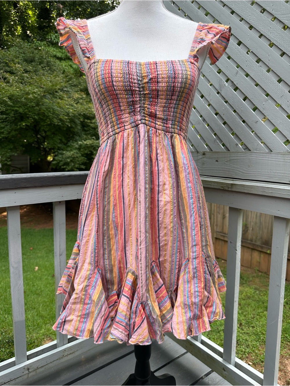 Rock & Roll Denim vintage Y2K multicoloured striped dress with ruffle hem